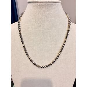 Gray Faux Pearl Bead Necklace with Gold Tone Spacers